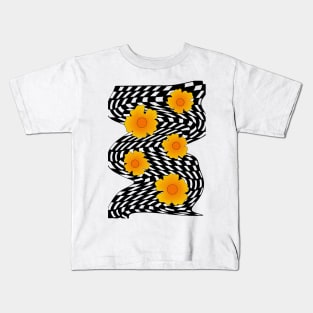 Trippy Psychedelic Checkered Seventies Flower Design Kids T-Shirt